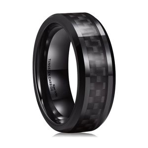 Black Tungsten Men’s Ring with black square carbon fiber inlay, 8mm